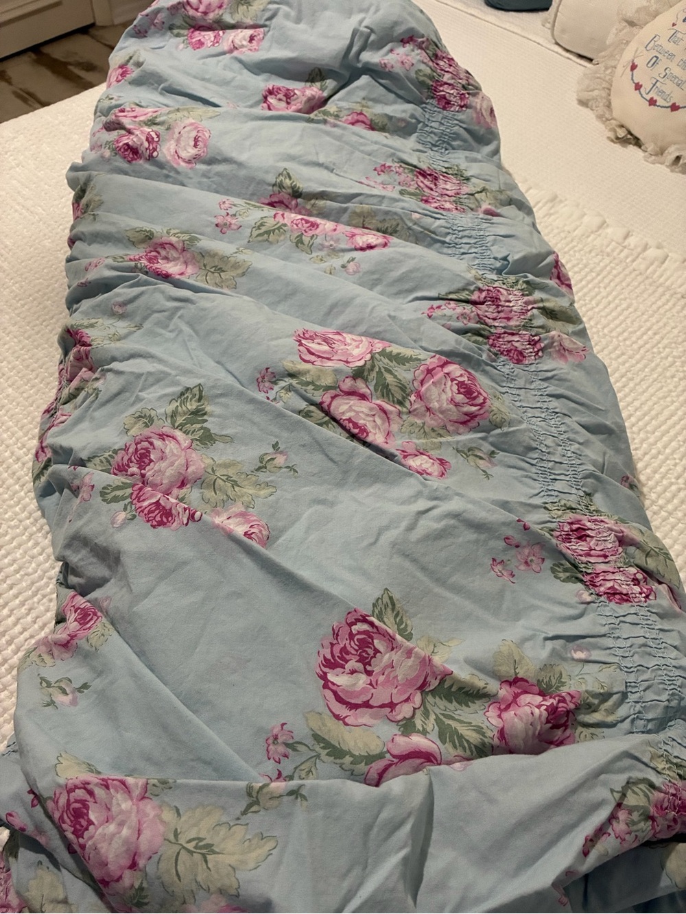 Simply Shabby Chic Light Blue Duvet Cover Pink Rose Print KING SIZE with Shams